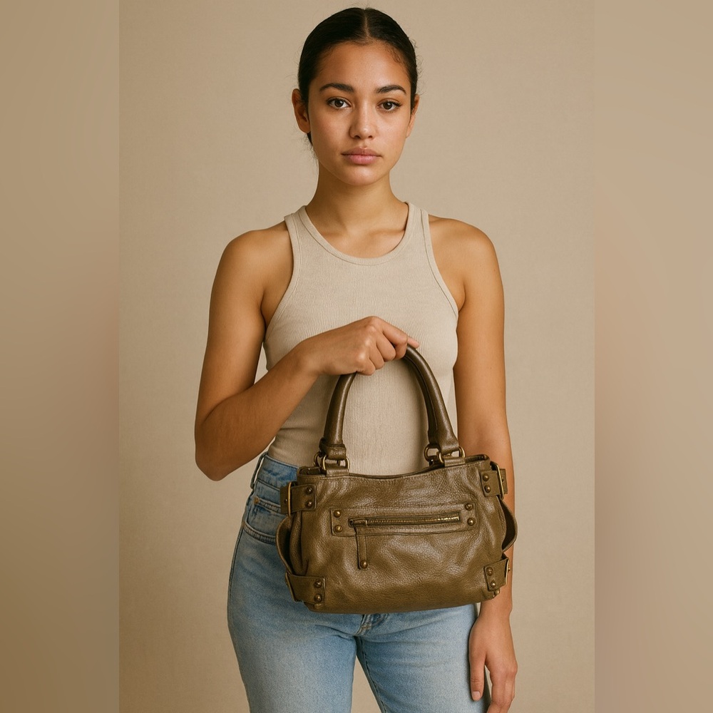 Kooba Brown and Green Shoulder Bag with Soft Leather